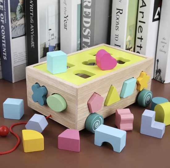 Afbeelding van het spel Houten rijdende blokkendoos in pastel kleuren