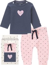 Noppies Cadeauset (2delig) Broek Roze, Shirt Blauw met hartjes - Maat 44
