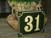 Emaille huisnummer 18x15 groen/creme nr. 31