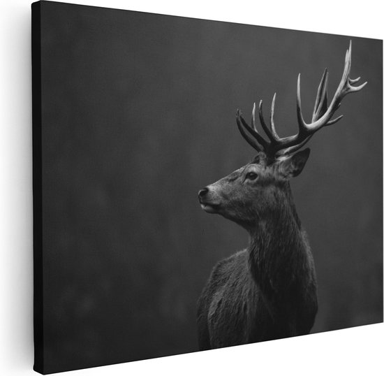 Artaza Canvas Schilderij Hertenkop - Hert - Zwart Wit - 80x60 - Foto Op Canvas - Canvas Print