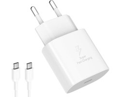 Samsung fast charger type C snel lader - met USB C oplaadkabel - 25W oplader - fast charger - Wit
