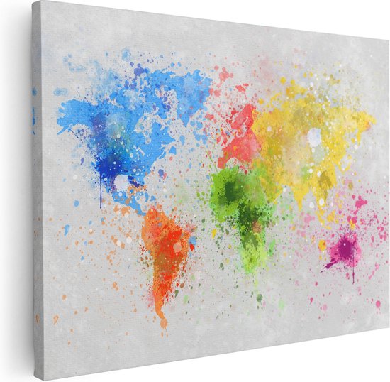 Artaza Canvas Schilderij Wereldkaart Met Verfvlekken - Abstract - 40x30 - Klein - Foto Op Canvas - Canvas Print