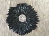 Veren juju met schelpen -  wanddecoratie -hand gemaakt in Bali- zwart - BOHEMIAN- 50cm - wandpaneel