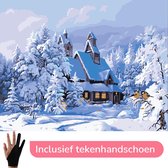 Schilderen Op Nummer Volwassenen Kerst Winterhuisje - 50x40 cm - Inclusief Tekenhandschoen - Paint By Number Volwassenen