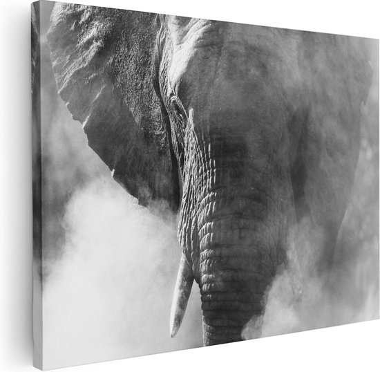 Artaza Peinture sur Toile Tête d'éléphant - Éléphant - Wit - 40x30 - Klein - Photo sur Toile - Impression sur Toile