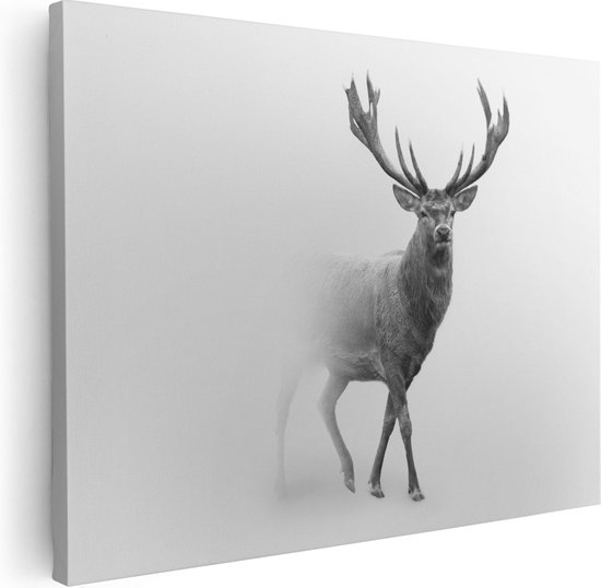 Artaza Canvas Schilderij Hert - Zwart Wit - 40x30 - Klein - Foto Op Canvas - Canvas Print