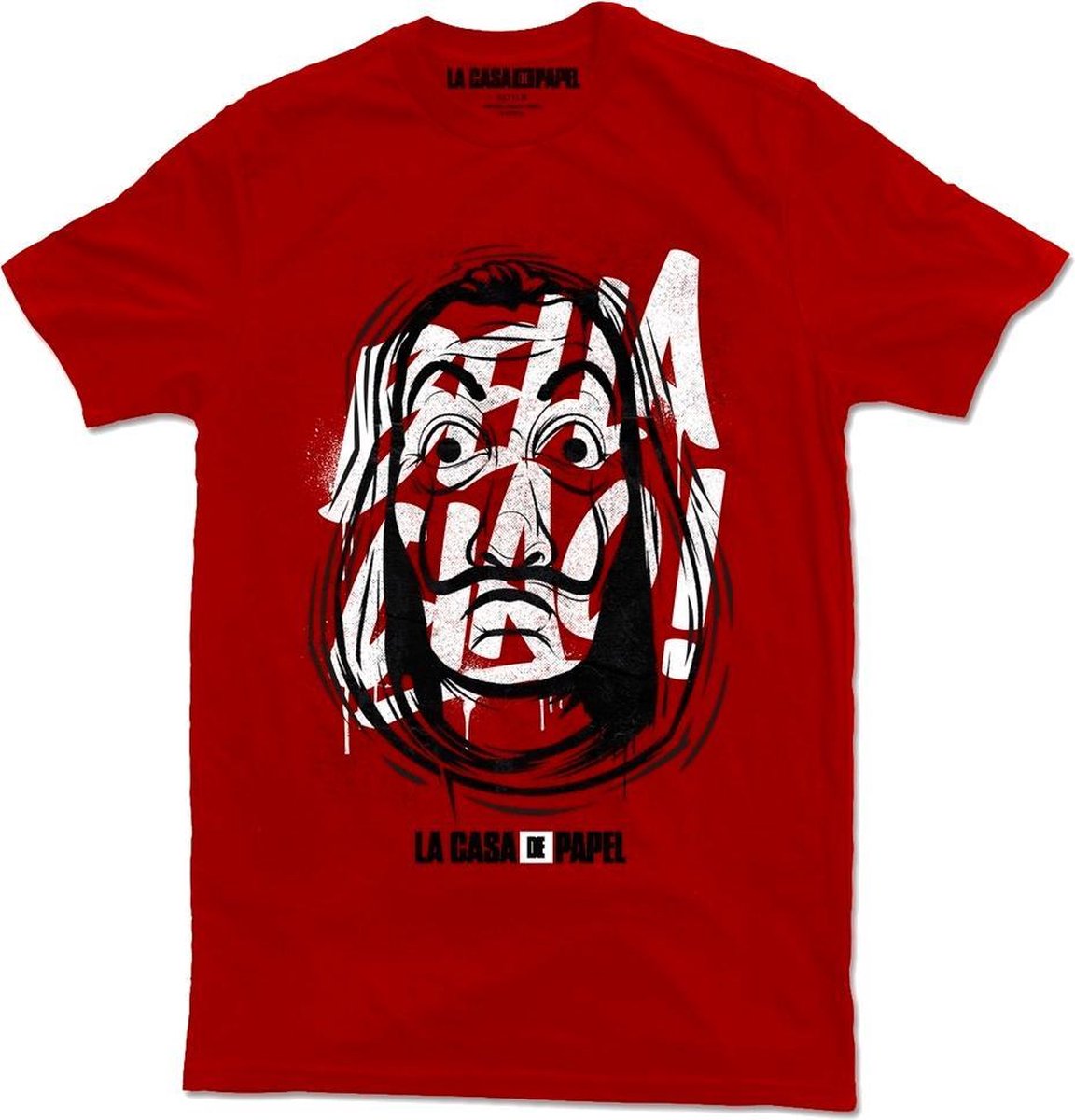 La Casa De Papel T-shirt Mask Katoen Rood/zwart/wit Mt S