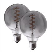 2x Leddy's - LED Filament Lamp Bol G125 ø12,5cm - Plasticvrij - Smoked - 4W - Dimbaar - E27 Grote Fitting - 2200K