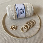 Macramé Pakket | 200 METER | Beige | Starter Set | Ringen | Kralen | Hout | Macramé Touw | 3mm | 100% Katoen | Macramé | Decoratie | DIY | Doe Het Zelf | Wandkleed | Dromenvanger |