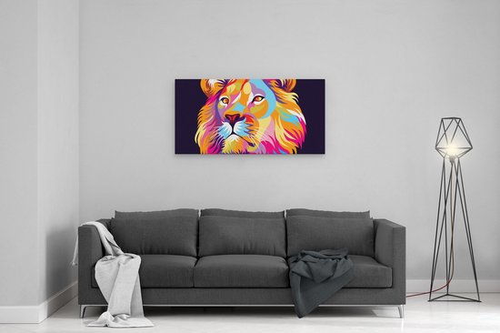 Artaza - Peinture sur toile - Lion coloré - Tête de lion - Abstrait - 80x40 - Photo sur toile - Impression sur toile