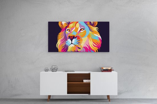 Artaza - Peinture sur toile - Lion coloré - Tête de lion - Abstrait - 80x40 - Photo sur toile - Impression sur toile