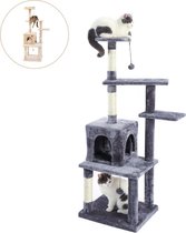 Grote Krabpaal voor Katten - Kattenboom - Speelhuis Voor Katten - Klimboom van Hout en Sisal Touw - Met Kattenspeelgoed/Kattenmand - 4 verdiepingen - Grijs 149cm