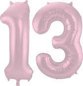 De Ballonnenkoning - Folieballon Cijfer 13 Pastel Roze Metallic Mat - 86 cm
