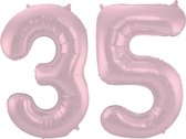 De Ballonnenkoning - Folieballon Cijfer 35 Pastel Roze Metallic Mat - 86 cm
