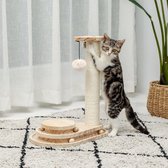 Krabpaal voor Katten - Krabpaal voor kittens - van Hout en Sisal Touw - Met Kattenspeelgoed - 45 CM