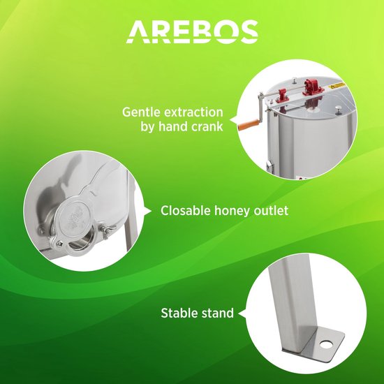 AREBOS Honing Extractor - Honing Centrifuge - Roestvrij Staal - Handmatig - voor 4 honingraatjes 26 x 42cm van AREBOS — afbeelding 2