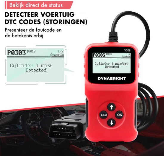 DynaBright OBD2 Scanner voor Auto - Uitleesapparatuur Auto - Storing Zoeken - Diagnosecomputer - Uitleesapparatuur - DynaBright