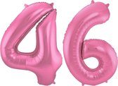 De Ballonnenkoning - Folieballon Cijfer 46 Roze Metallic Mat - 86 cm