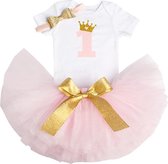 Cakesmash outfit / first birthday outfit / eerste verjaardag / een jaar / babykleding / cadeau 1 jaar - lichtroze met glitterkroon - 1 jaar