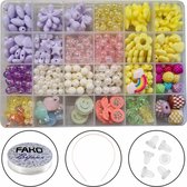 Fako Bijoux® - Kralen Set Pastel - Acryl - Sieraden Maken - Box - 400 Stuks - Paars/Wit/Roze/Geel