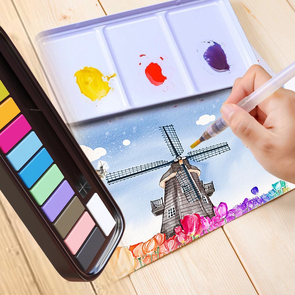 Rubye® Waterverf - Aquarelverf - Brush Pen - Penseel - Verven - Waterverf Volwassenen - Waterverf Kinderen - Schilderen op Nummer - 12 Kleuren — afbeelding 5