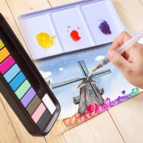 Rubye® Waterverf - Aquarelverf - Brush Pen - Penseel - Verven - Waterverf Volwassenen - Waterverf Kinderen - Schilderen op Nummer - 12 Kleuren