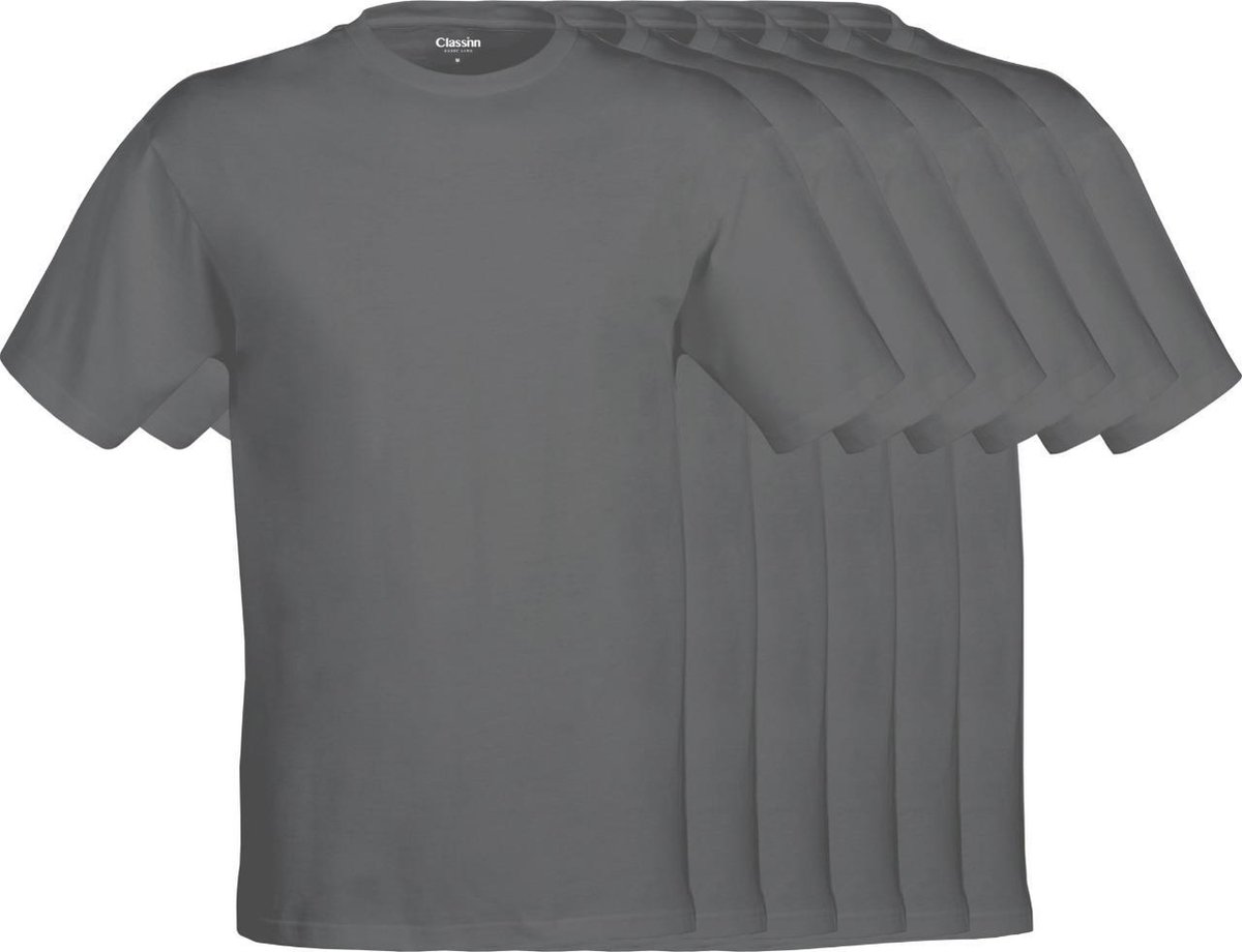 Classinn® Basic T-SHIRT rond hals antraciet - L - gekamde katoen 160g. p/m² - 6 pack - Lengte 76 cm