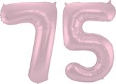 De Ballonnenkoning - Folieballon Cijfer 75 Pastel Roze Metallic Mat - 86 cm