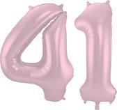 De Ballonnenkoning - Folieballon Cijfer 41 Pastel Roze Metallic Mat - 86 cm