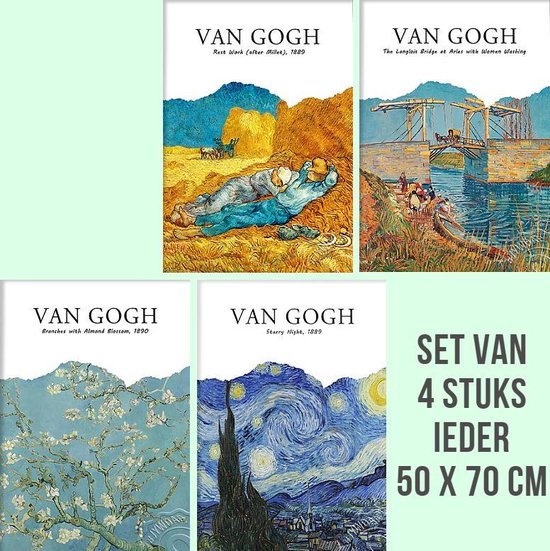 Allernieuwste Canvas Schilderij SET van 4 STUKS Vincent Van Gogh Tentoonstelling - postimpressionisme, expressionisme - Kleur - 4x 50x70cm