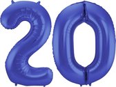 De Ballonnenkoning - Folieballon Cijfer 20 Blauw Metallic Mat - 86 cm