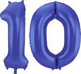 De Ballonnenkoning - Folieballon Cijfer 10 Blauw Metallic Mat - 86 cm