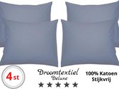 Droomtextiel Hotelkwaliteit Kussenslopen - Blauw - Set van 4 Stuks 60x70cm - 100% Hoogwaardige Katoen
