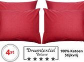 Droomtextiel Hotelkwaliteit Kussenslopen - Rood - Set van 4 Stuks 60x70cm - 100% Hoogwaardige Katoen