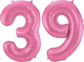 De Ballonnenkoning - Folieballon Cijfer 39 Roze Metallic Mat - 86 cm