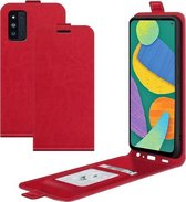 Voor Samsung Galaxy F52 5G R64 Textuur Enkele Verticale Flip Lederen Beschermhoes met Kaartsleuven & Fotolijst (Rood)