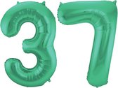 De Ballonnenkoning - Folieballon Cijfer 37 Groen Metallic Mat - 86 cm