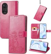 Voor Honor 50 Vier-blad sluiting Reliëf Gesp Mobiele Telefoon Bescherming Lederen Case met Lanyard & Card Slot & Portemonnee & Beugel Functie (Magenta)