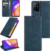 Voor OPPO A94 5G/F19 Pro+ 5G/Reno5 Z Retro-skin Business Magnetische Suction Leather Case met houder & kaartsleuven & portemonnee (donkerblauw)