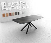 Eettafel Edge bootsvorm 200x100cm LaminamÂ® keramiek bruin middenvoet kruis rund zwart