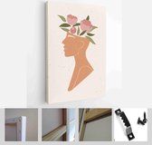 Set of abstract female shapes and silhouettes on textured background. Abstract women face, vases, fruit in pastel colors - Modern Art Canvas - Vertical - 1855176037 - 115*75 Vertic