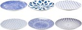 Ontbijtborden (6 stuks) - Blauw & Wit - Ø20,5 - Kleine borden - Borden