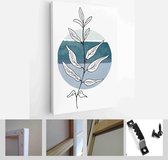 Minimalistic Watercolor Painting Artwork. Earth Tone Boho Foliage Line Art Drawing with Abstract Shape - Modern Art Canvas - Vertical - 1937930767 - 40-30 Vertical