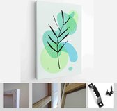Minimalistic Watercolor Painting Artwork. Earth Tone Boho Foliage Line Art Drawing with Abstract Shape - Modern Art Canvas - Vertical - 1937930698 - 115*75 Vertical
