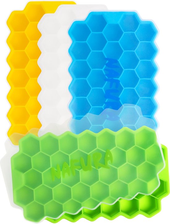 Nafura® Siliconen IJsblokjesvorm Met Deksel (4 Stuks) – IJsvormpjes Maker – IJsklontjes vorm - Herbruikbaar – BPA Vrij - Hexagon