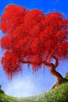 JJ-Art (Canvas) | Geschilderde rode boom, abstract - woonkamer | landschap, natuur, olieverf | Foto-Schilderij print op Canvas (canvas wanddecoratie) | KIES JE MAAT