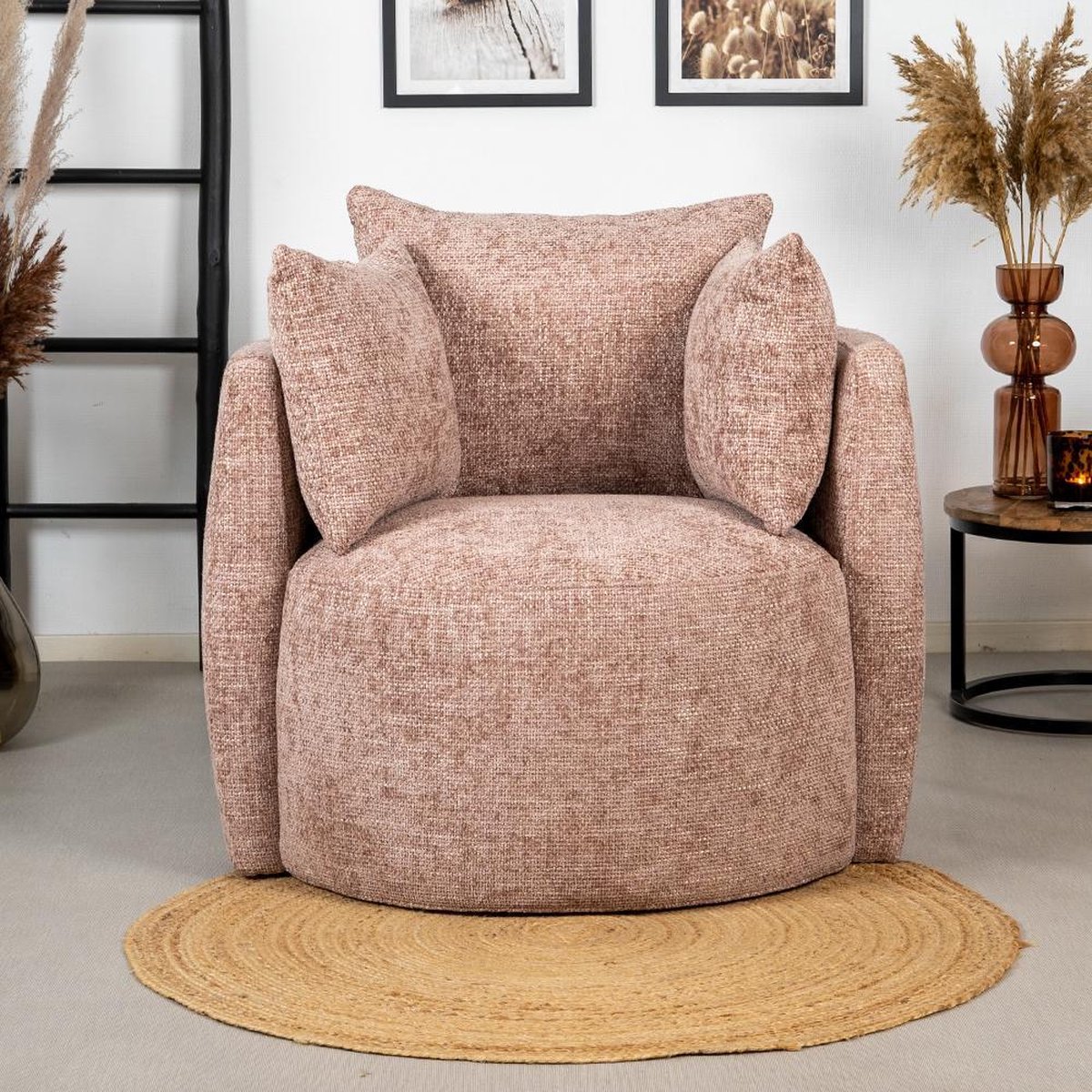 Fauteuil roze chenille Ruby - Zetel 1 persoons - Relaxstoel - Fauteuil ...