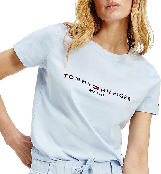 Tommy Hilfiger Regular Dames T-shirt - Lichtblauw - Maat M | bol.com
