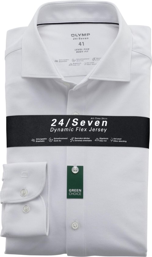OLYMP Level 5 24/Seven Body Fit - Overhemd Voor Heren - Wit - Strijkvriendelijk - Boordmaat: 41/XL