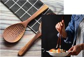 2 Delig Handgemaakte Aziatisch Houten Servies: 1x Zwarte Walnoot Houten Schep (Groot Lepel voor Rijst/Gerechten) +1x Multifuctionele Indonesisch Ijzerhout Spaghetti/Deepfry Extra-Lange Stokke